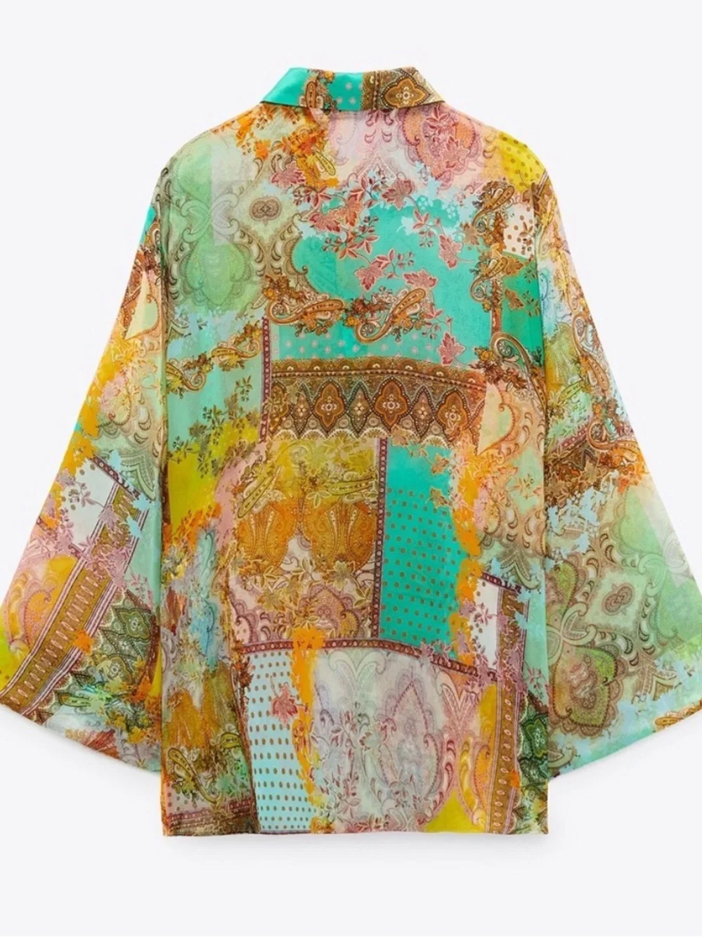 ZARA Colourful Patchwork Boho Paisley Festival Sheer Oversized Blouse Small - Picture 3 of 8